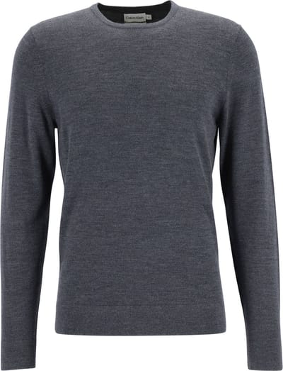 Calvin Klein trui met O-hals wol - antraciet grijs melange - Maat: S