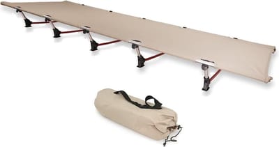 Ultralicht inklapbaar veldbed van aluminiumlegering en polyester - belastbaar tot 140 kg - ideaal voor kamperen en wandelen - beige