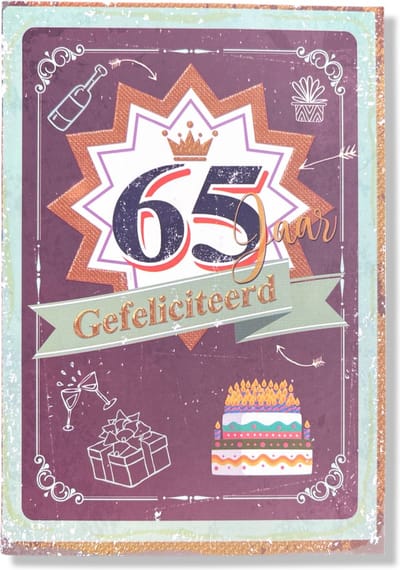 Hoera 65 Jaar! Luxe verjaardagskaart - 12x17cm - Gevouwen Wenskaart inclusief envelop - Leeftijdkaart