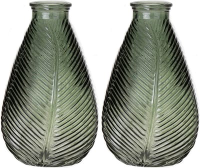 Bellatio Design Bloemenvaas - 2x - groen transparant glas - 14 x 23 cm - vaas