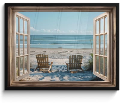 Poster in lijst - Fotolijst 70x50 cm - Posters - Doorkijk - Strandstoelen - Duinen - Zee - Natuur - Posterlijst zwart - Decoratie - Wanddecoratie woonkamer - Muurdecoratie slaapkamer