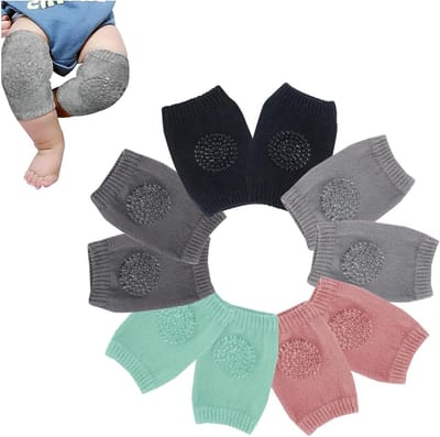 AYNKH Baby Crawling Non-Slip Knee Pads 5 Pair Baby Knee Pads Unisex Baby Knee Pads Adjustable Elastic Leg Warmers Multicolor, Blend, One Size, mix