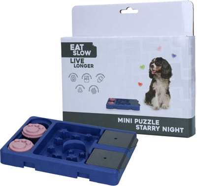 Eat Slow Live Longer Mini Puzzel Starry Night – 13 x 19 cm – Uitdagende Hondenpuzzel – Speelgoed voor Honden – Beloning – Intelligentie – Te vullen met snacks - Anti-schrok voerbak