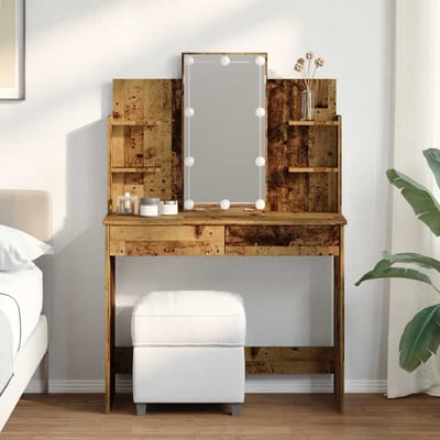 vidaXL - Kaptafel - met - LED-verlichting - 96x40x142 - cm - oud - houtkleurig