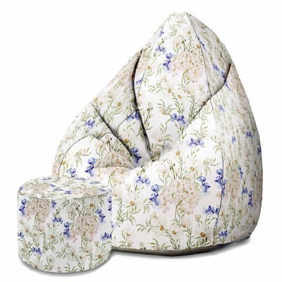 DreamRoots Velvet Zitzak voor Volwassenen – Luxe Beanbag met Voetsteun en Afneembare Hoes – Inclusief Vulling – 80x80x120 cm - Amazing Floral