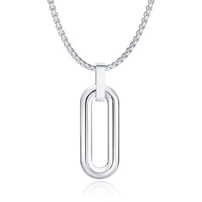 Mendes Herenketting met 3D Ovale Geometrische Hanger - Zilver