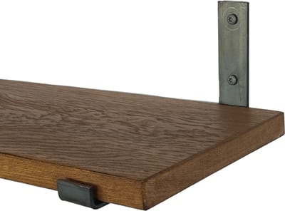 GoudmetHout® Wandplank Industrieel - 180 x 25 cm Muurplank - Donker Eiken Hout - Decoratie Wandrek & Boekenrek - Hangplank Keuken - Wall Shelf + 2 Plankdragers van Ruw Staal