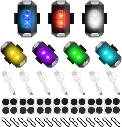Strobe LED Verlichting voor Drones en Voertuigen, 7 Kleuren, Oplaadbare Anti-Collisie Lamp, Geschikt voor Motoren en RC Auto's
