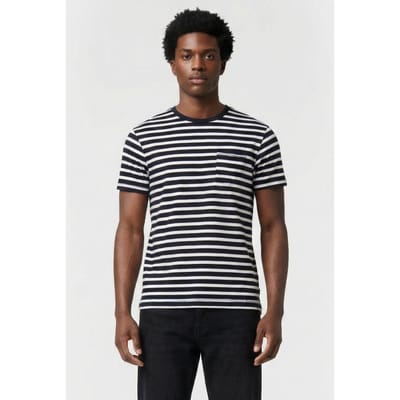 French Connection Mid Stripe Pocket Y/d Ss25 Marine/ecru Size: XS | Basic T-Shirts Outlet | Heren | Blauw