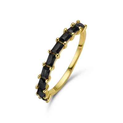 New Bling 9NB-0970-50 Zilveren Ring - Dames - Zirkonia - Baquette - Maat 50 - Zwart - Goudkleurig