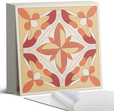 Coloray Plaktegels - Abstract bloemenpatroon Portugese Tegels - 30 cm x 30 cm - Rood Plaktegels - 9 stuks - Vierkant PVC Tegels - Plaktegels Keuken - Zelfklevende Vloertegels - Vinyl Tegels - Zelfklevende Tegels