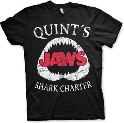 Jaws Heren Tshirt -L- Quint's Shark Charter Zwart