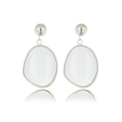 My Bendel - Zilverkleurige Oorsteker met Echte White Aventurine Edelsteen - Elegante Zilverkleurige Oorbel met White Aventurine Hanger - met Luxe Cadeauverpakking | Sieraden Voor Dames