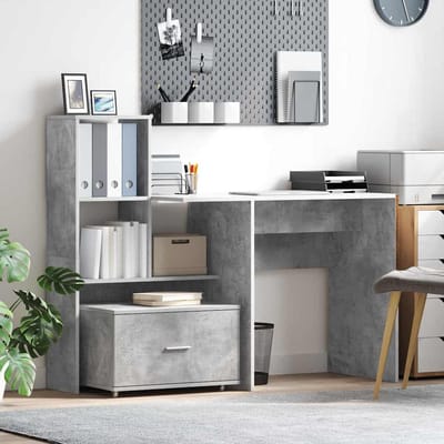 vidaXL - Bureau - Beton - Grijs - Bewerkt - hout - 131,5 - x - 50 - x - 106,5 - cm
