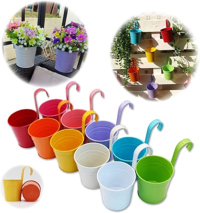 Famanu - Set van 10 metalen hangpotten zonder gat 10x10 cm kleurrijk