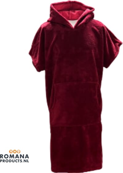 Romana Products Unisex Poncho - Badponcho - Surfponcho - Modieuze Poncho Velvet - Bordeaux Rood - Maat L/XL