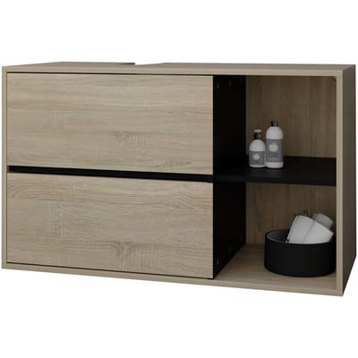 Badmeubel Badkamermeubel 100x60x45,5 cm met 2 lades en legplanken in bruin/zwart ML design