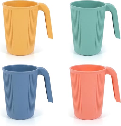 QTTVBTNA -4-delige Onbreekbare Drinkbekers met Handvat – Herbruikbare Kunststof Bekers voor Camping, Kinderen & Volwassenen – BPA-vrij, Vaatwasser- & Magnetronbestendig, Stevig & Veilig