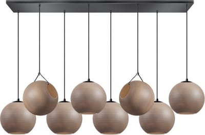 ETH Orb Hanglamp balk zwart L130xB30xH2.5cm 8xE27 Taupe grijs glas 25cm