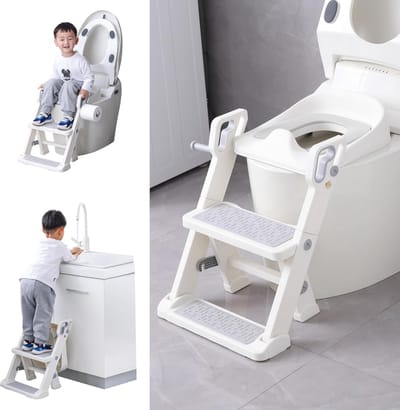 Toiletbrilhoes - Kindervoetenbankje - In hoogte verstelbaar - Antislip PU-basis - Zacht zitkussen - Lichtgewicht en ruimtebesparend - Wit - Unisex - Ergonomisch ontwerp