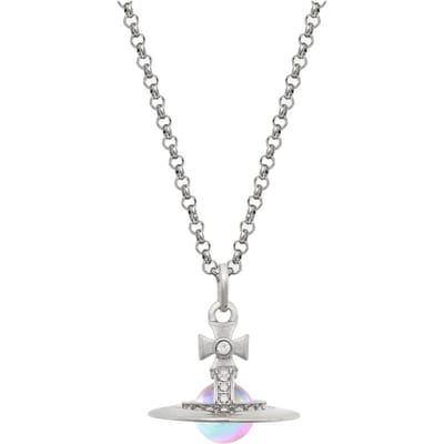 Vivienne Westwood Tiny Orb Saturnus Laser Zirkonia Messing Aurora Bol Hanger Ketting Dames ketting Zilver 8053195172894 Box+Shopping Bag