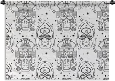 Wandkleed - Wanddoek - Inca - Rituelen - Maskers - Patroon - 60x45 cm - Wandtapijt