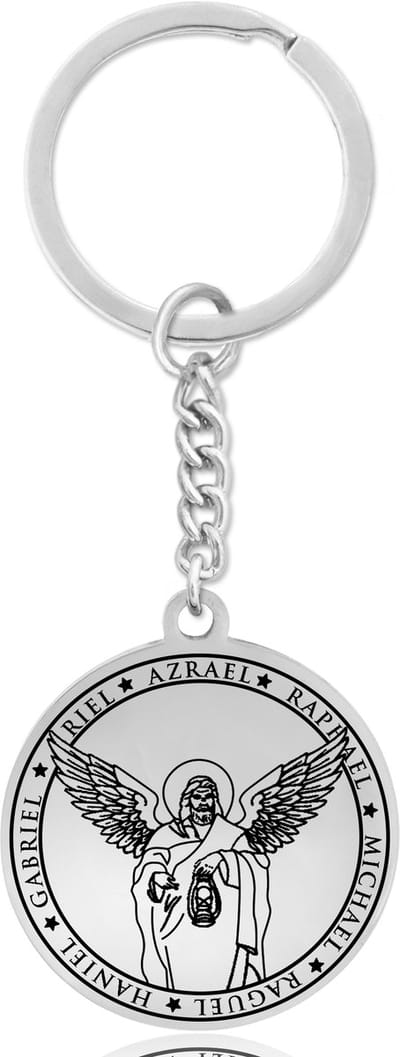 Beschermengel Azraël Sleutelhanger – Spiritueel Cadeau van Roestvrij Staal – Zilverkleurig – Pax Amare