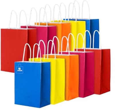 10-pack kleurrijke papieren cadeauzakken - Diverse felle kleuren voor feestjes, verjaardagen, bruiloften en babyshowers