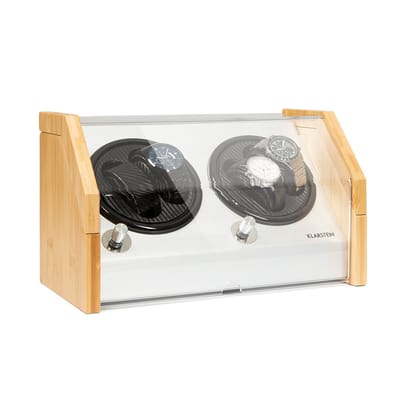 Klarstein Garonne 2 Horlogeopwinder, 2 draaischijven voor 4 horloges, 3 draaisnelheden, 4 rotatiemodi, Bamboe behuizing, Aluminium bedieningsvlak, Kijkvenster van acrylglas, Bamboe