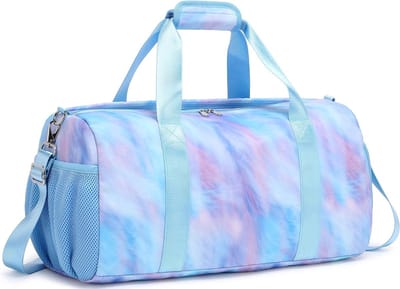 Draagbare Sporttas voor Vrouwen en Kinderen met Schoencompartiment en Zwemvak, Lilac/Blauw, Ideaal voor Weekenduitstapjes en Sportactiviteiten, 18"L * 9.75"H * 8"W