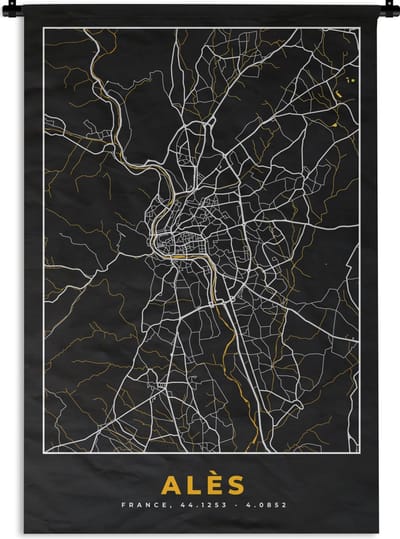 Wandkleed - Wanddoek - Alès - Stadkaart - Plattegrond - Kaart - Frankrijk - 120x180 cm - Wandtapijt - Stadskaart