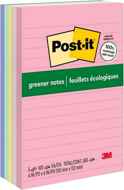 Post-it Greener Notes Helsinki-collectie 4x6 inch gelijnd 5 blokken van 100 vellen