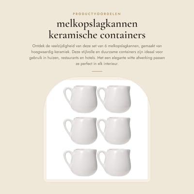 Dailygoods- Melkopslagkan 6 Stuks - Keramische Containers - Duurzaam - Wit - 7,5 x 6 x 5 cm - Geschikt voor Huizen/Restaurants - Sauzenkan