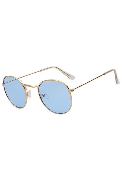 KIMU® Ronde Bril Round Metal - Goud Montuur Rond - Blauwe Glazen - Blauw Retro Zonnebril Gouden Vintage Brilletje Festival