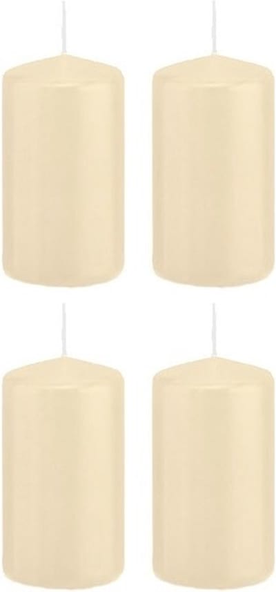 Trend Candles Cilinderkaars/stompkaars - 4x - cremewit - 5 x 10 cm - 23 branduren - met brandvertragende folie