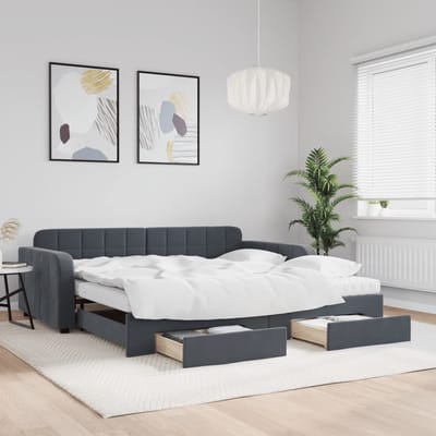 vidaXL - Slaapbank - onderschuifbed - lades - 100x200 - cm - fluweel - donkergrijs