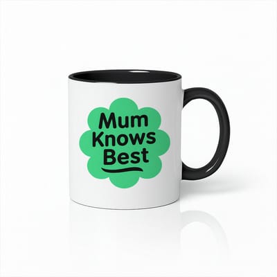 Mum Knows Best Mok met Zwart Oor en Binnenkant - Uniek Moederdag Cadeau - Groene Bloem Design