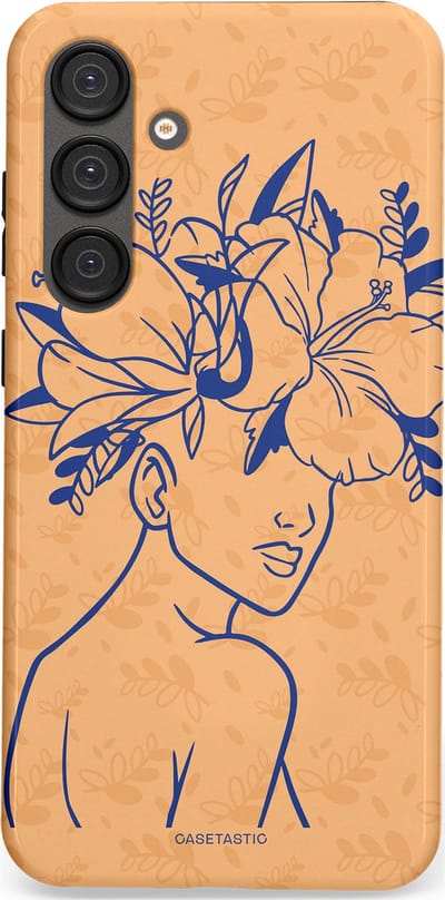 Casetastic hoesje geschikt voor Samsung Galaxy S25 Plus - Dubbellaagse bescherming - Lijn en Bloesem - Fashion Case - Perzik