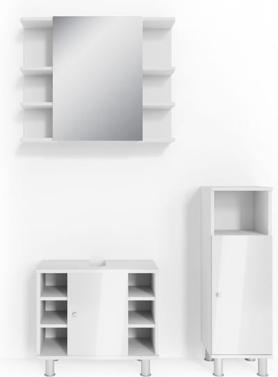Vicco Badkamermeubel set Fynn, Wit Hoogglans, 3-delig