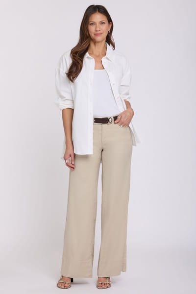5 Pocket Wijde Pantalon In Stretch Linnen Met Super Hoge Taille