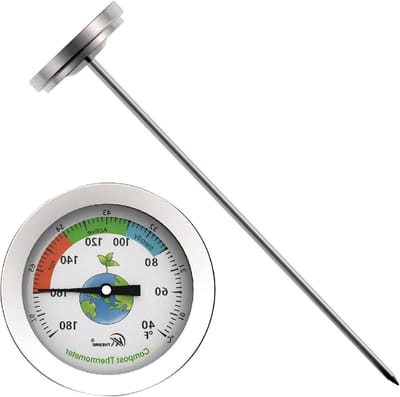 Grondthermometer Roestvrij Staal - Bodemmeter Tuin - Compost Bewaken - Diepe Insteeksonde - 25.7 cm Lengte - Zilver