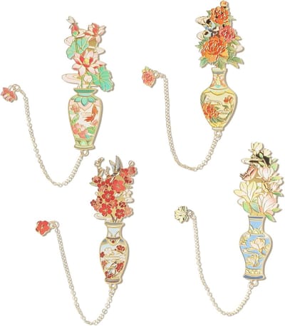 Set van 4 metalen emaille boekenleggers - Elegante zilveren vintage pagina markers, perfect als cadeau voor boekenliefhebbers, lezen en boekclubs