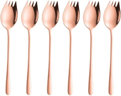 Set van 6 roestvrijstalen saladebestekken, 2-in-1 vork en lepel, ideaal voor thuis, restaurants en picknicks, 22 cm lang