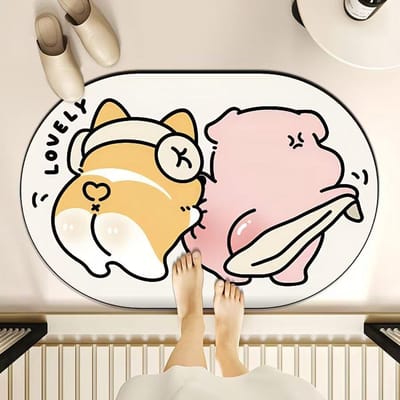 Cartoon Badkamervloermatten Waterabsorptie Vuilafstotend Antislip Diatomeeënaarde Kussen Badkamer Ingang Deurmat 40*60cm