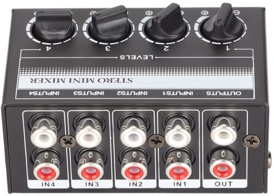 JHUBERS- Mini-Mixer Ultralicht - 4-Kanaals Mixer - Draagbare Mixer - Geluidsarme Mixer - Voor Instrumenten/Computers - Schokbestendig Metaal - Geluidsmixer