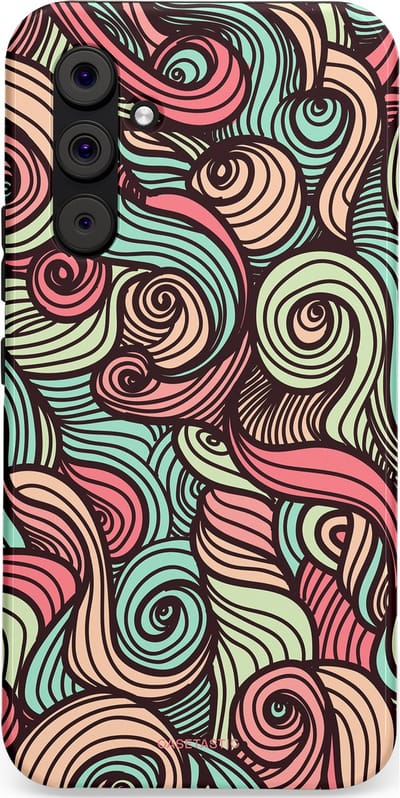 Casetastic hoesje geschikt voor Samsung Galaxy A54 (2023) 5G - Dubbellaagse bescherming - Pastel Swirl Vibes - Fashion Case - Taupe Donkergrijs Saliegroen Grijs