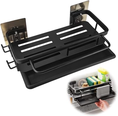 Zelfklevende Sponshouder voor Keuken en Badkamer, Geen Boren Nodig, Verwijderbare Tray, Caddy Organizer voor Afwas en Huishoudelijke Taken