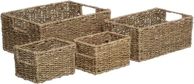 Opbergmanden - set van 4x - gevlochten zeegras - manden - opbergen - Kast-/badkamer mandjes verschillende formaten