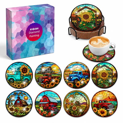 BOTC Diamond Painting - Onderzetters met Houder - Set van 8 - Pakket Volwassenen en Kinderen - Cadeau