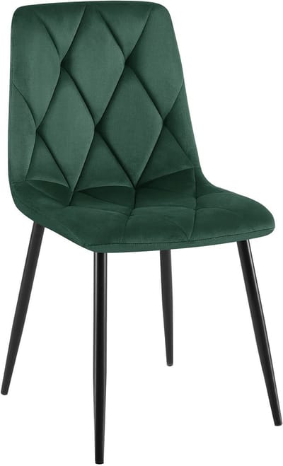 CLP Clairton Eetkamerstoel - klassiek - met zwart metalen frame - Belastbaar tot 150 kg - fluweel - Velvet - Fluweel/donkergroen